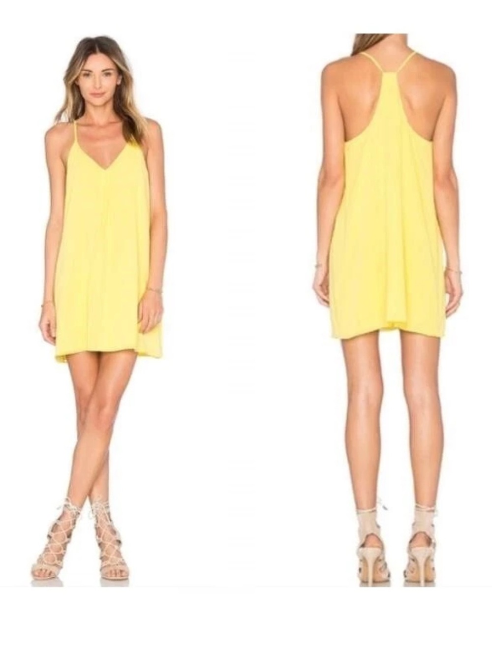 Alice + Olivia Fierra Silk Y-back Bright Yellow Mini Dress